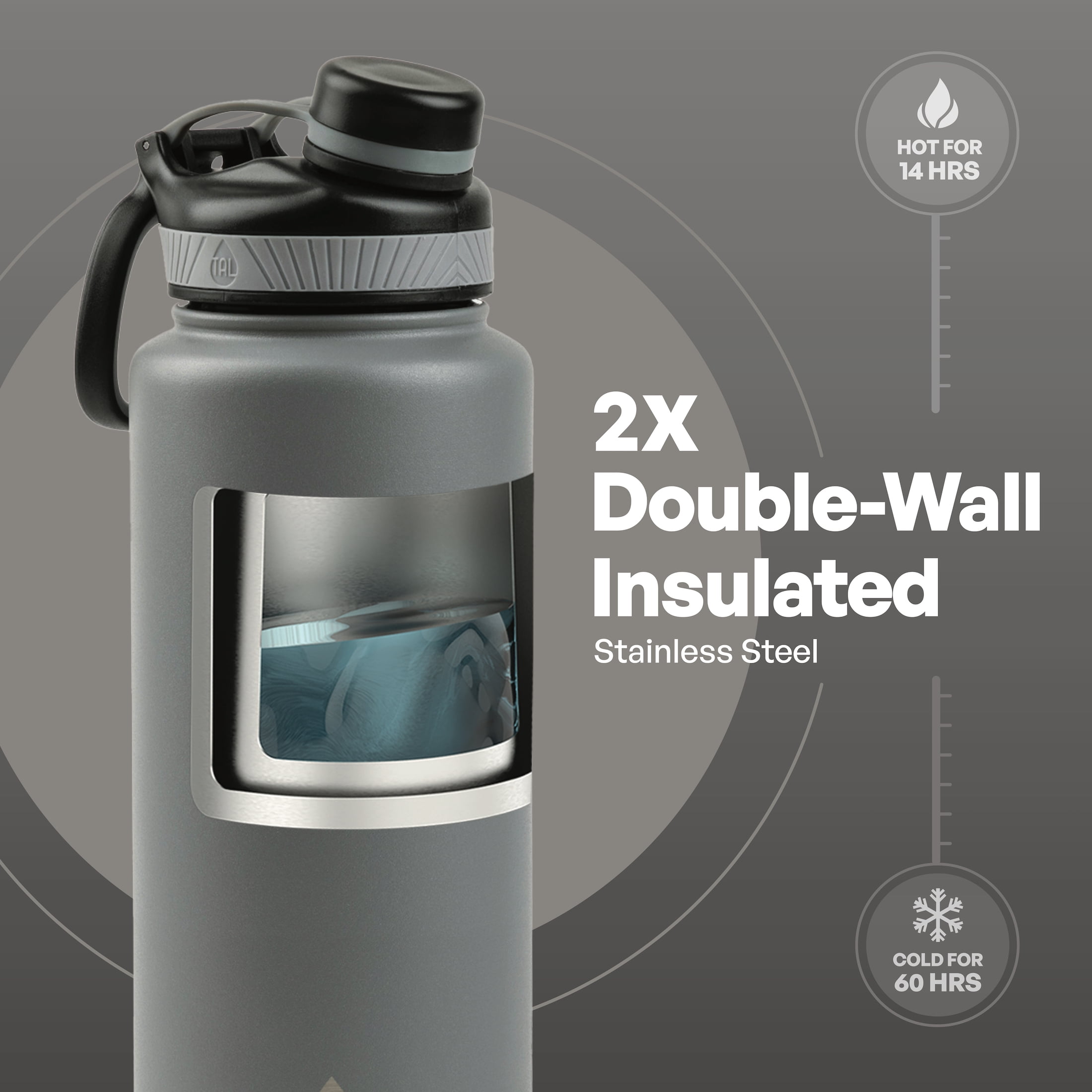 TAL Stainless Steel Ranger Water Bottle 40 fl oz, Gray