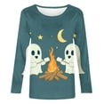 thumbnail image 4 of Fznquz Halloween Womens Long Sleeve Blouse Crewneck Blue Shirts Cute Ghost Print Casual Womens Fashion Tops, 4 of 5