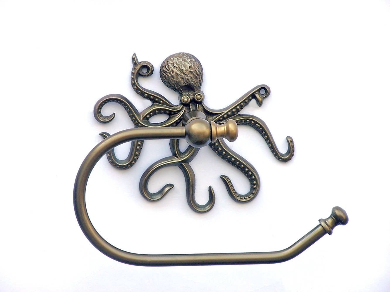 Handcrafted Cast Iron - Antique Brass Octopus Toilet Paper Holder