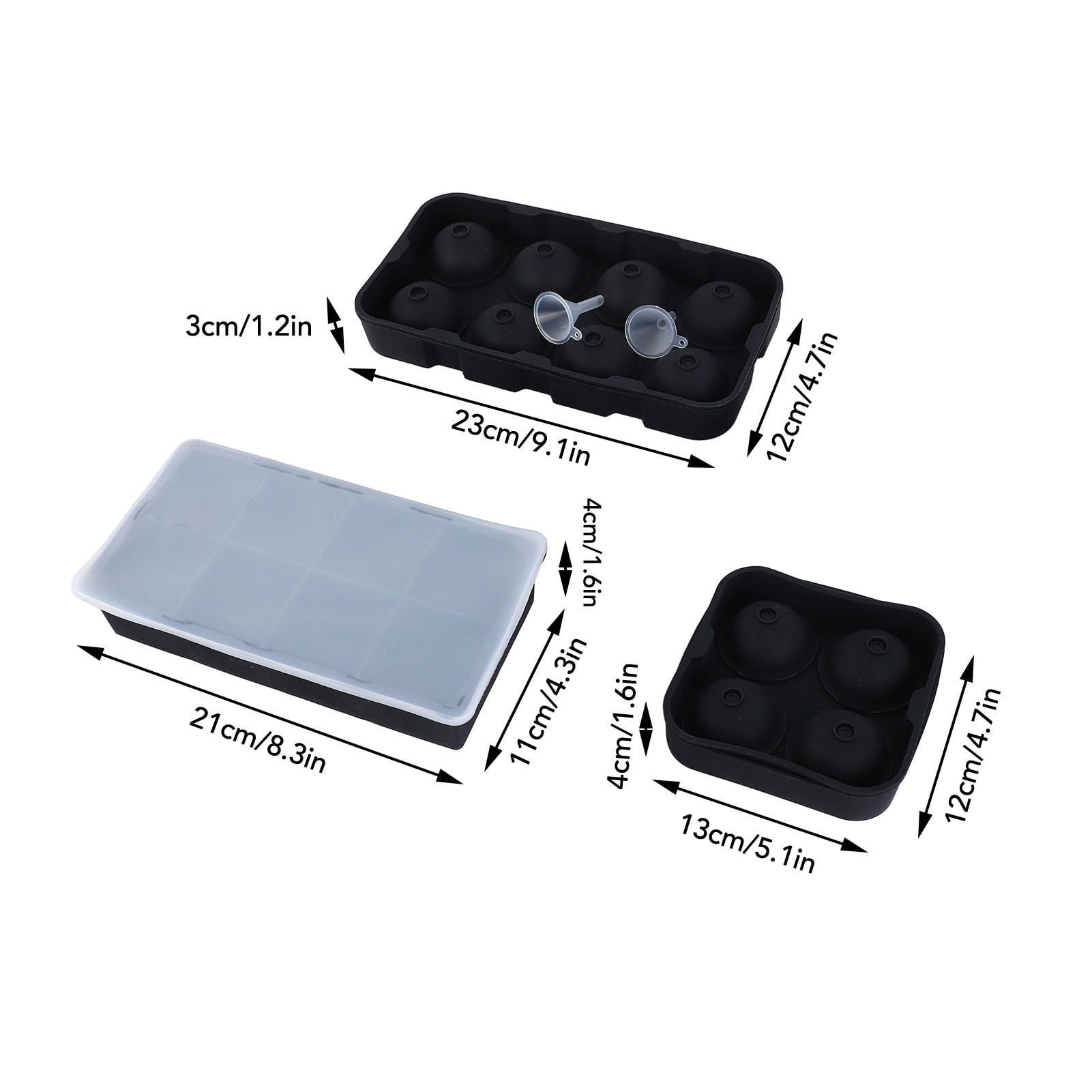 Yajisi Large Silicone Ice Cube Tray Easy Release Square And Spherical Sphere Ice Molds Maker For Cocktails Whiskey Bourbon Beverages Home Bar Use Includes Covers And Funnels (9.84 inches / 25 cm)