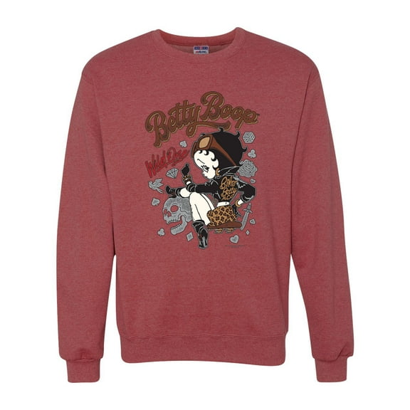 Wild Bobby, Biker Betty Boop Wild One MC Motorcycle Betty Boop Unisex Crewneck Sweatshirt, Vintage Heather Red, Small