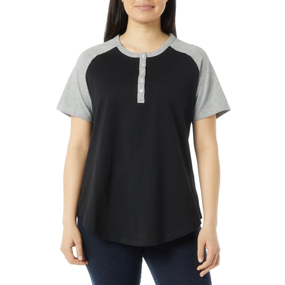 AmeriMark AmeriMark Womens Henley Baseball Shirt Tunic Top Contrast