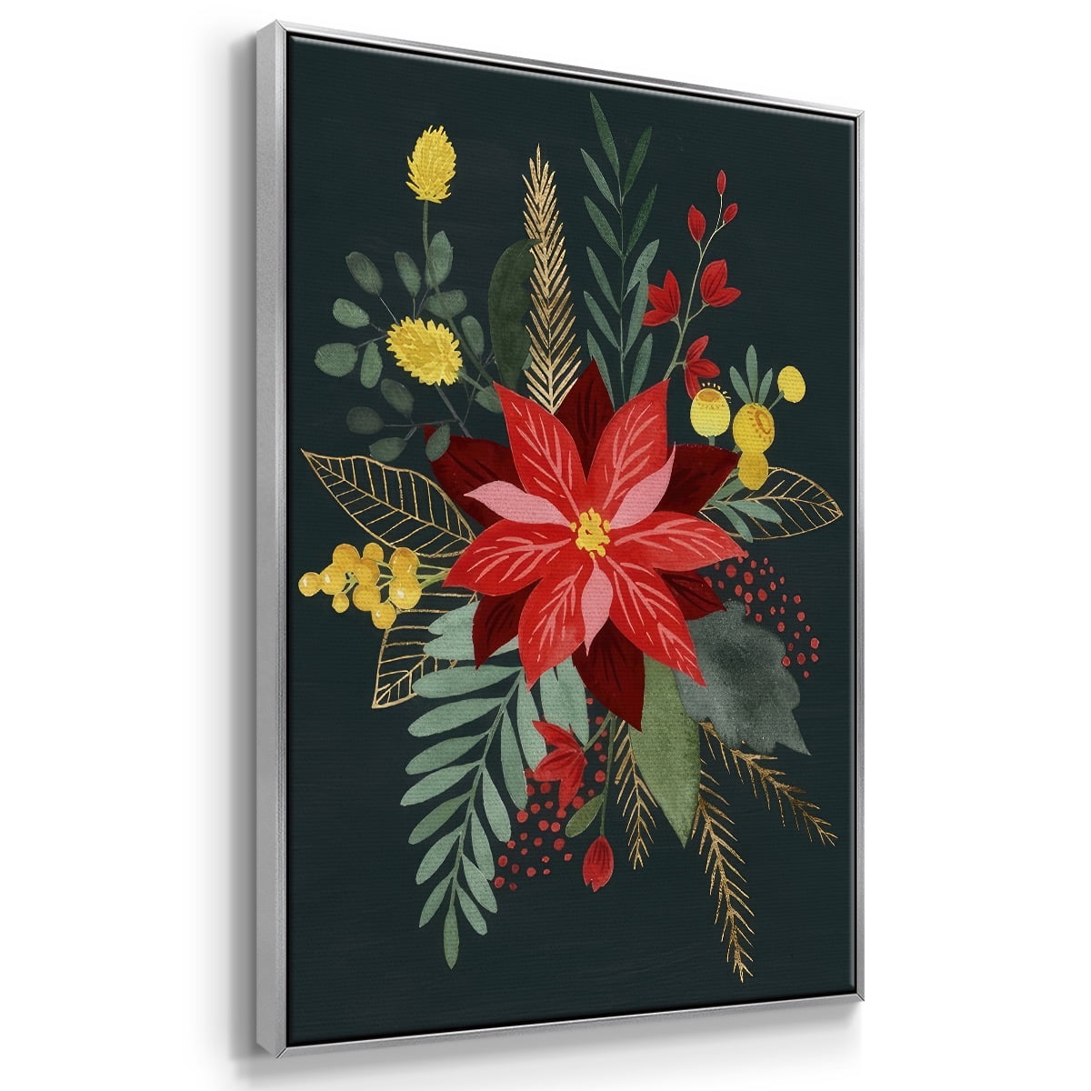 Bright Christmas Night Collection B - Framed Gallery Wrapped Holiday Canvas - 25 x 37 - Silver Frame