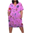 thumbnail image 2 of Sakmal Womens Dresses Summer with Pocket Floral Short Sleeve Purple Oversized Mid-Length Shift Dress, 2 of 5
