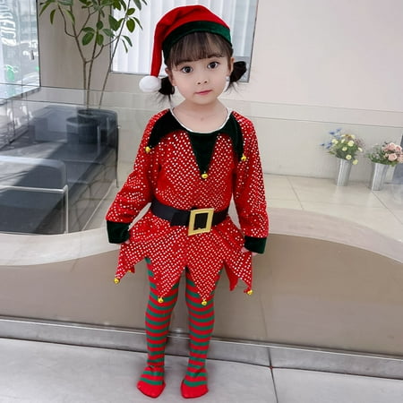 

Leutsin Toddler Kids Baby Girls Christmas Fashion Cute Long Sleeve Sequins Stripe Pantyhose Suit
