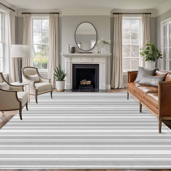 5'x7' Area Rugs for Living Room Bedroom, Gray Stripes Washable Rug Carpet Runner Indoor Outdoor, Vintage Minimalist Lines Texture Non Slip Floor Mats Area Rug for Kitchen, Nursery
