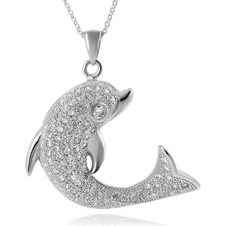 Brinley Co. Women's CZ Sterling Silver Dolphin Pendant Fashion Necklace