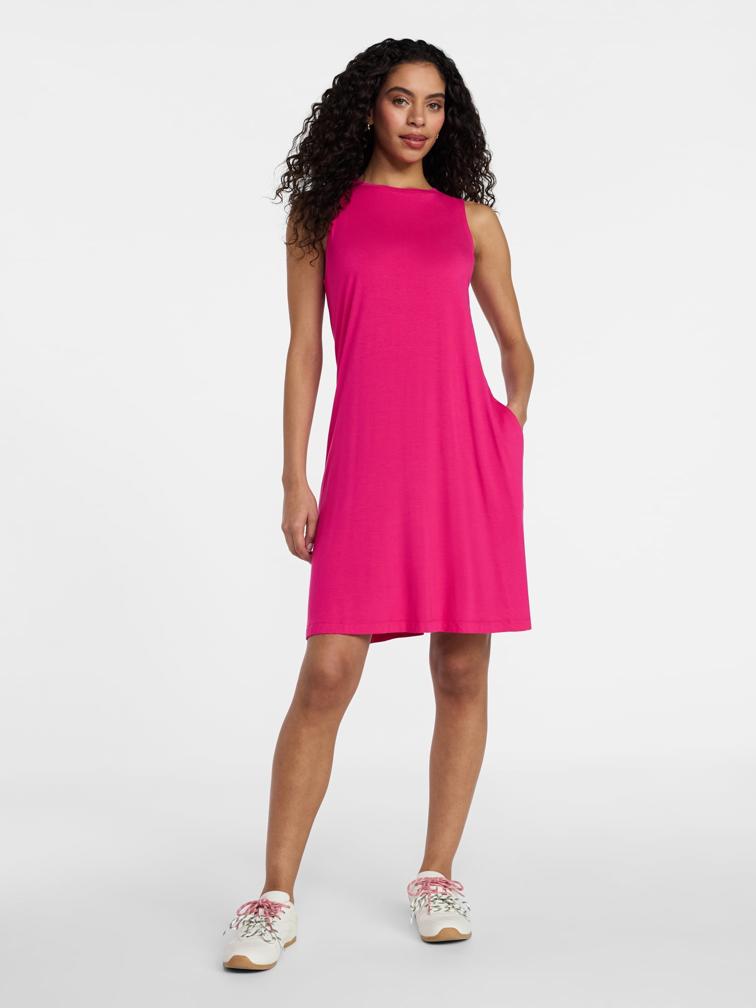 Time and Tru Women’s Sleeveless Knit Swing Dress, Sizes XS-XXXL