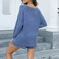 thumbnail image 4 of Lounge Sets for Women 2 Piece Knitted Fashion Casual Outfits Long Sleeve Pullover Sweatshirt Tie Waist Shorts Tracksuit, Blue, XXL, 4 of 7