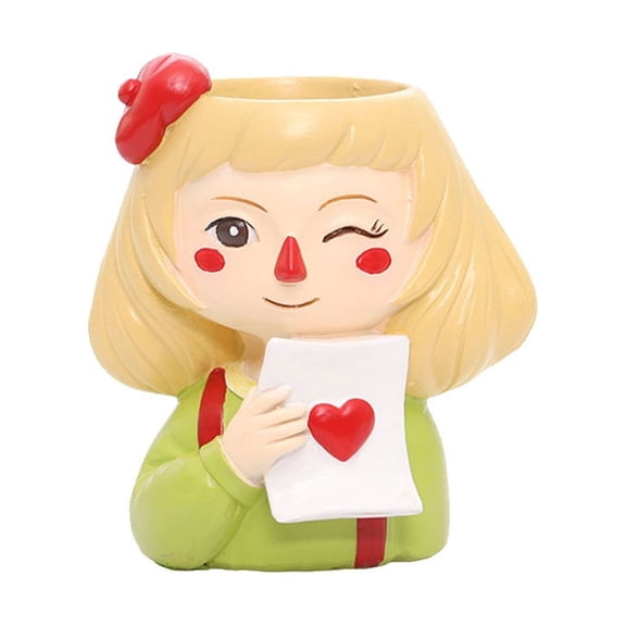 GOOHOCHY Creative Resin Flowerpot Half Girl Design Colorful Basin Plant Holder for Home Desktop Decoration (Heart Style)