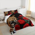 thumbnail image 3 of Feelyou 3D Leopard Animal Bedding Comforter Set, Romantic Red Rose Twin Comforter Sets, Wildlife Cheetah Animal Bedding Set, Breathable Home Decor, 2pcs, 3 of 8