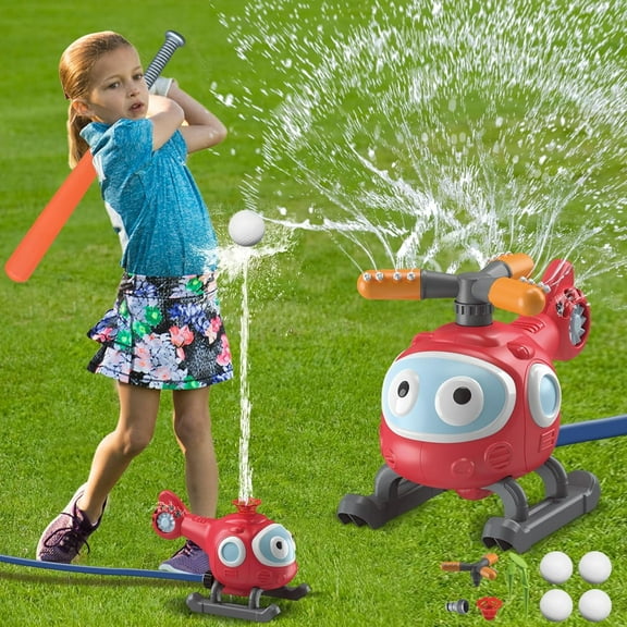 Water Sprinkler Baseball Toy for Kids, Spinning Water Spray Sprinkler Attaches to Garden Hose, Summer Outdoor Activities 2 in 1 Ball Game/Helicopter Water Sprinkler Toy for Yard Boys Girls Dogs