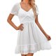 thumbnail image 1 of Vestido de manga corta para mujer, cuello en V, Color puro, vestido de cintura fruncida para mujer, uso informal de verano, 1 of 5