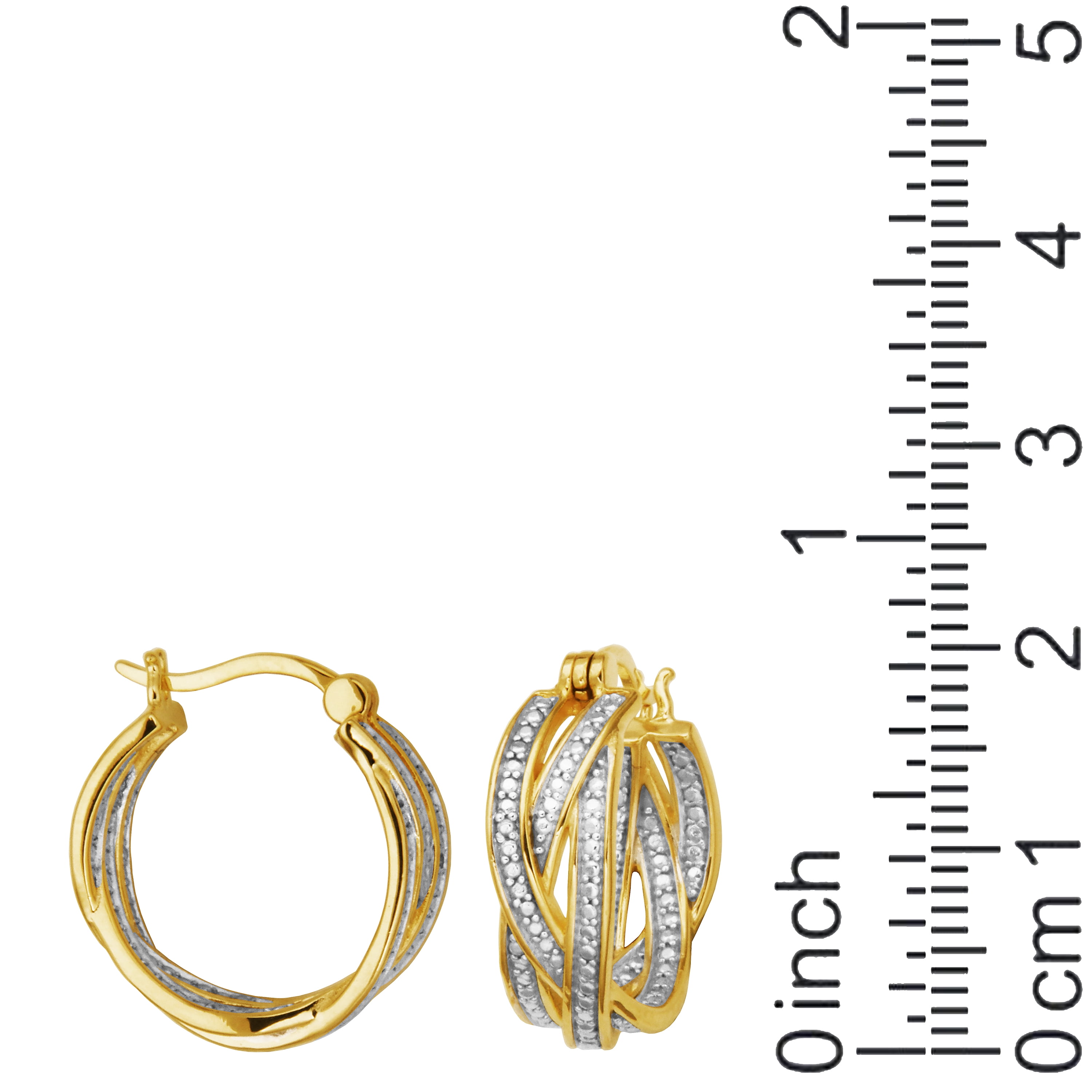 Forever Facets Diamond Accent Twist Hoop Earrings in 18k Yellow Gold and Rhodium over Sterling Silver, Adult Female