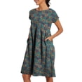 thumbnail image 3 of Vestido midi Zhyaj con cuello redondo y manga corta holgado, túnica de algodón, 3 of 7