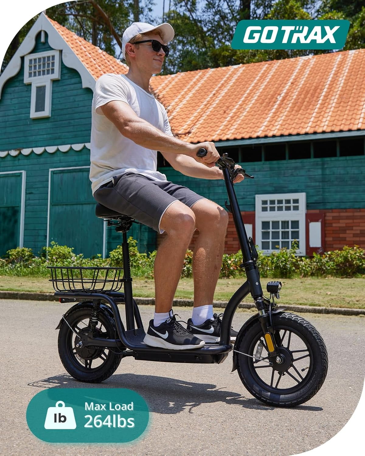 GOTRAX FLEX ULTRA Electric Scooter with Seat, 14" Tire 15.5Mph Power by Peak 500W Motor Comfortable EBike with Carry Basket for Adult
