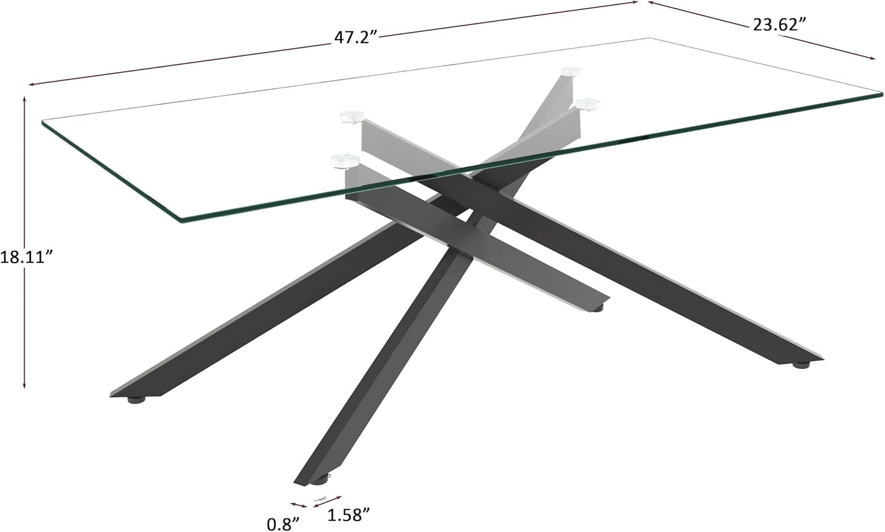 Glass Coffee Table, Holaki 47.2" Clear Rectangle Glass Coffee Table, Modern Coffee Table with Metal Legs, Center Table Sofa Table Home Furniture for Living Room