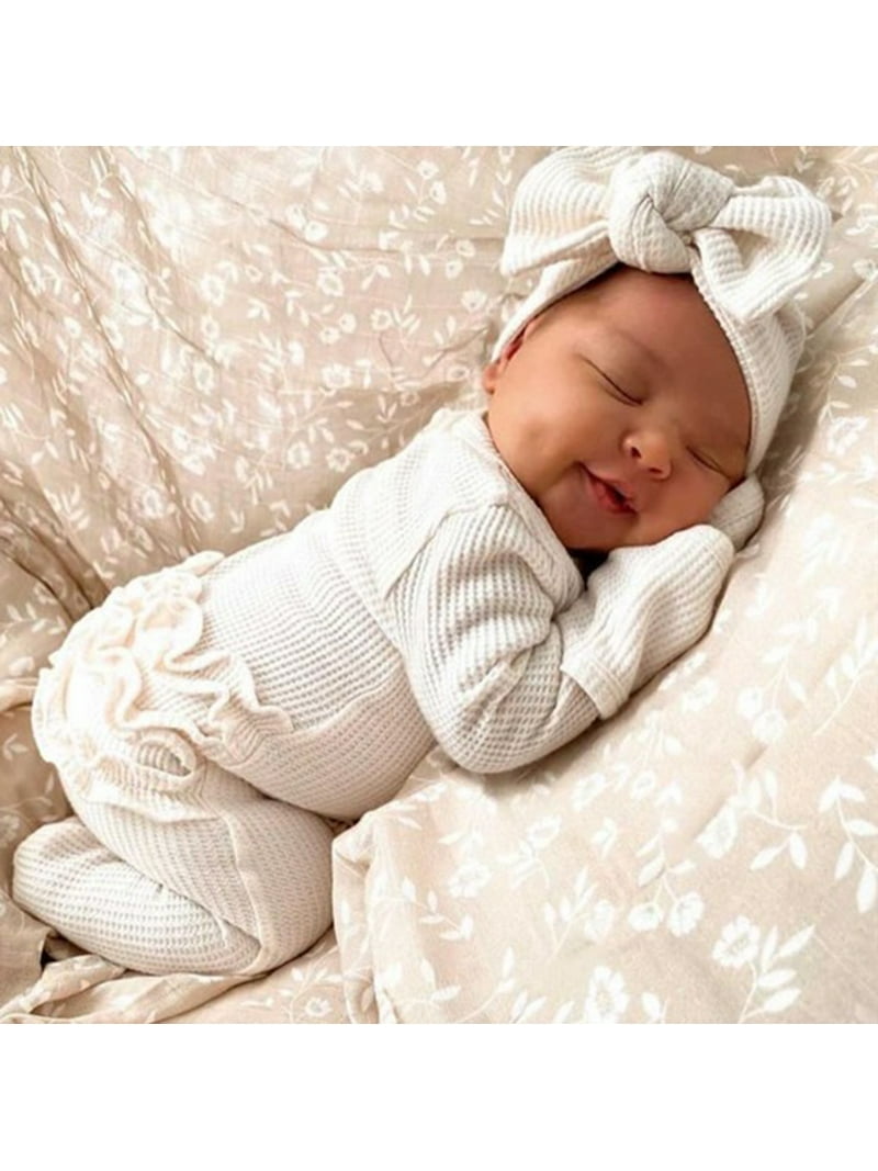 Newborn Baby Girl Fall Winter Outfits Clothes Waffle Knit Onesie
