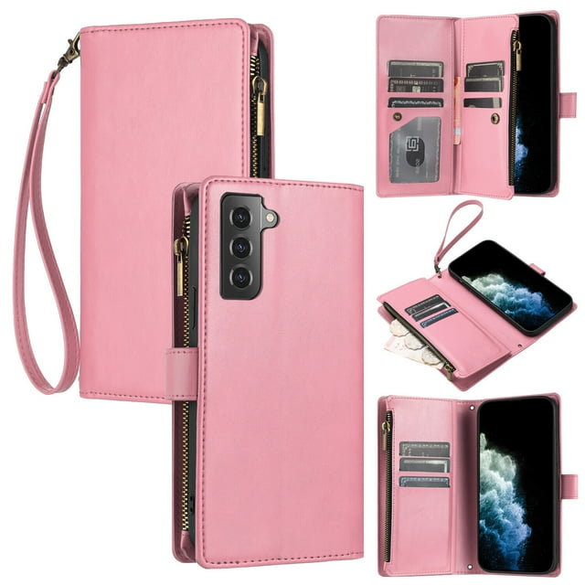 Compatible with Samsung Galaxy S21 Plus 5G Wallet Case Premium Zipper Large Space Flip PU Leather Cover