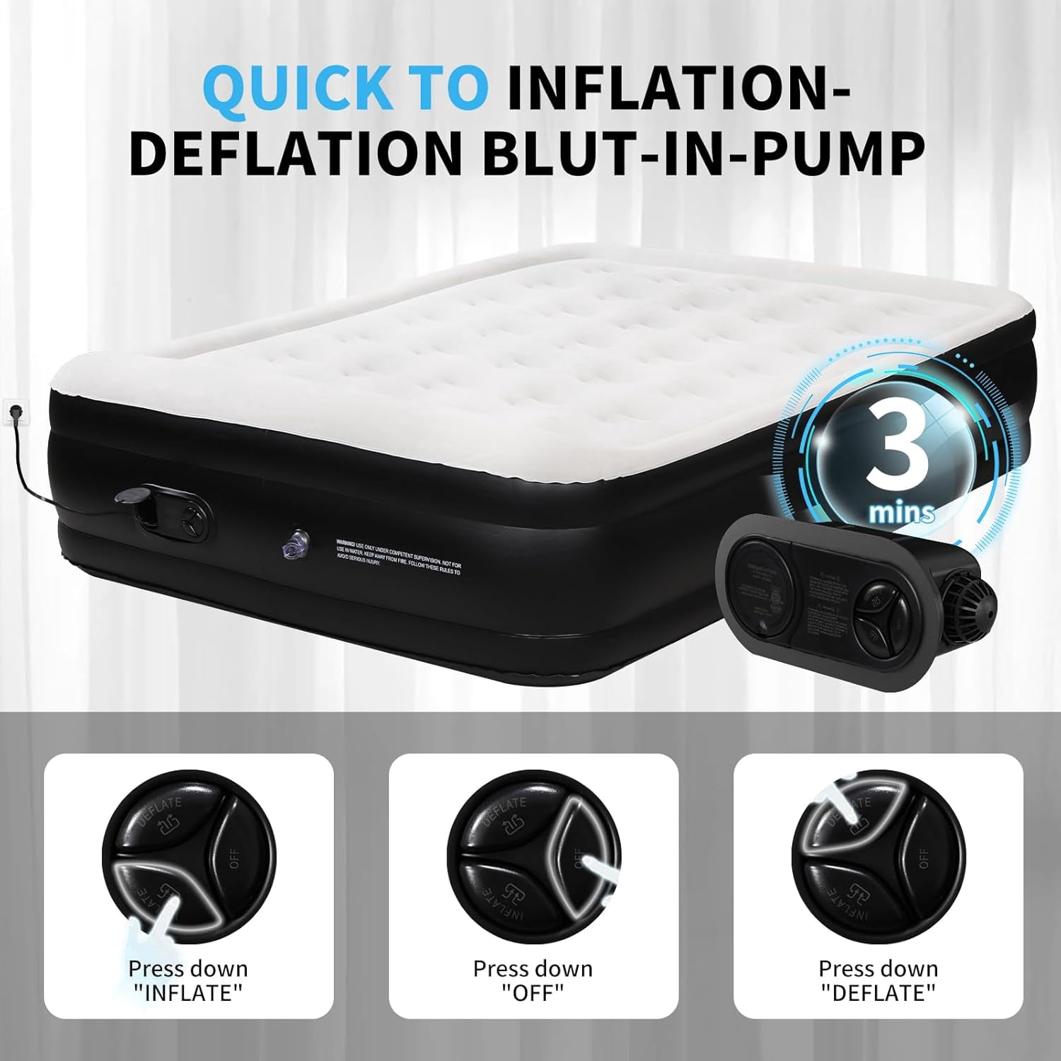 Air Mattress Full with Built in Pump, Upgraded 18 inch Raised Comfortable Blow Up Airbed with Carrying Bag, Portable Inflatable Mattress for Camping, Home, Guests