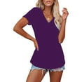 thumbnail image 2 of yillto Womens Cotton Shirts Basic V Neck Short Sleeve Loose Tee Summer Solid Color Casual Tshirts, 2 of 6