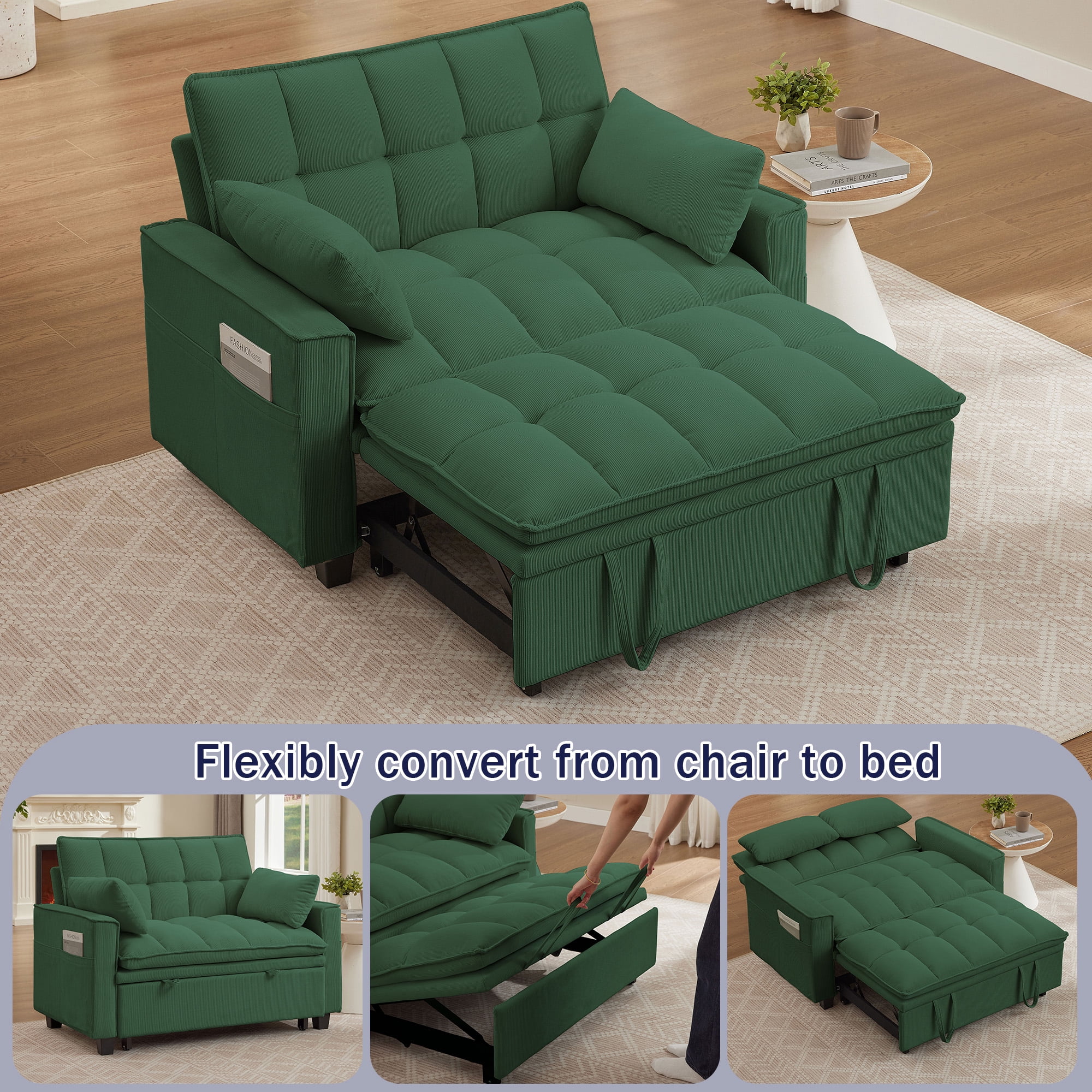 Pingliang Home Convertible Loveseat Reclining Sleeper Sofa Pull Out Bed,2 Seat Small Couch with Storage Side Pockets,for Living Room Apartment Office Studio