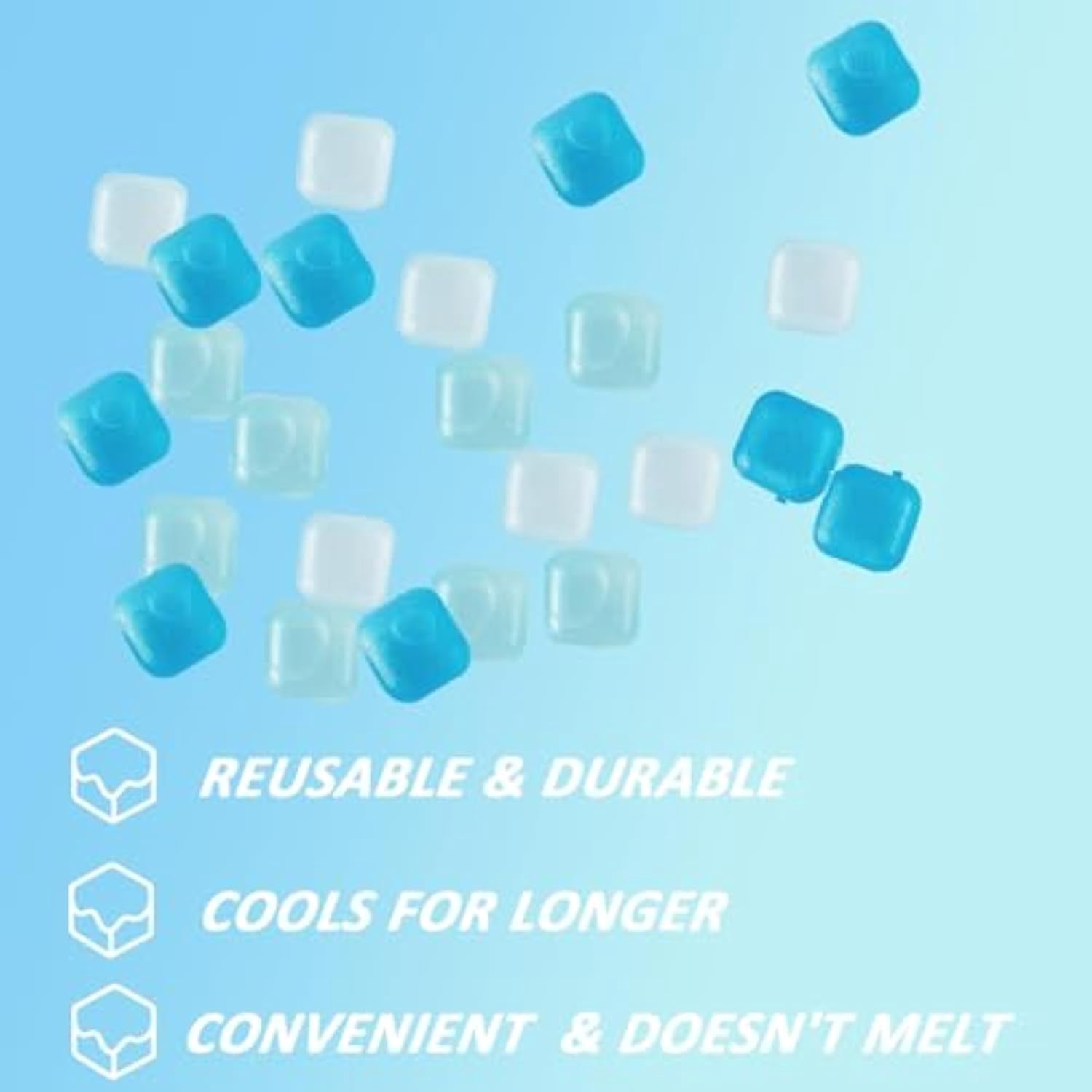 24 Pack Zero Ice Cubes, Zero Ice Reusable Cubes, Washable Non-Melting Ice Cubes Non-Diluting, for Coffee, Wine, Whiskey, Cocktails (Blue and white squares)