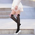 thumbnail image 6 of Monebena 2 Pairs Black Thigh High Socks with Bow, White Sheer Stockings with Pink Bow, Satin Bow Stockings Women Knee Highs Stockings for Girls, Over Knee Long Stockings with Pink Bows M01, 6 of 7
