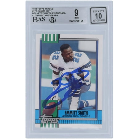 Emmitt Smith Dallas Cowboys Autographed 1990 Topps Traded #27T Beckett Fanatics Witnessed Authenticated 9/10 Rookie Card - Fanatics Authentic Certified