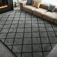 thumbnail image 5 of Pentantan 5ft x 8ft Shag Area Rugs for Living Room, Modern Grid Fluffy Bedroom Carpet, Black & Gray, 5 of 8