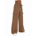 thumbnail image 3 of Women'S Plus Size Drawstring Running Sweatpants Loose Fit Wide Leg Pure Color Athletic Trousers Khaki L, 3 of 8