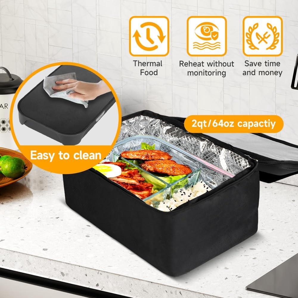 XEENSO Protable Oven Food Warmer 100W, 12V/24V/110V Electric Lunch Box for Adults, Personal Microwave for Heating and Cooking Meals