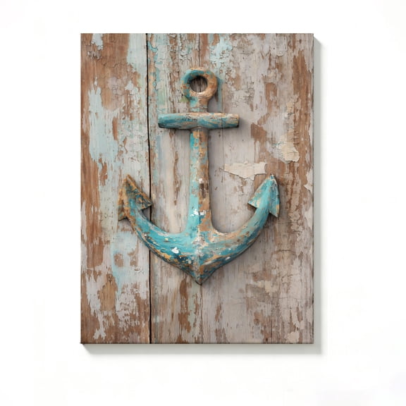Lavish Cover 8x12 Inch Vintage Distressed Wood Anchor Canvas Wall Art, Coastal Nautical Farmhouse Decor, No Frame