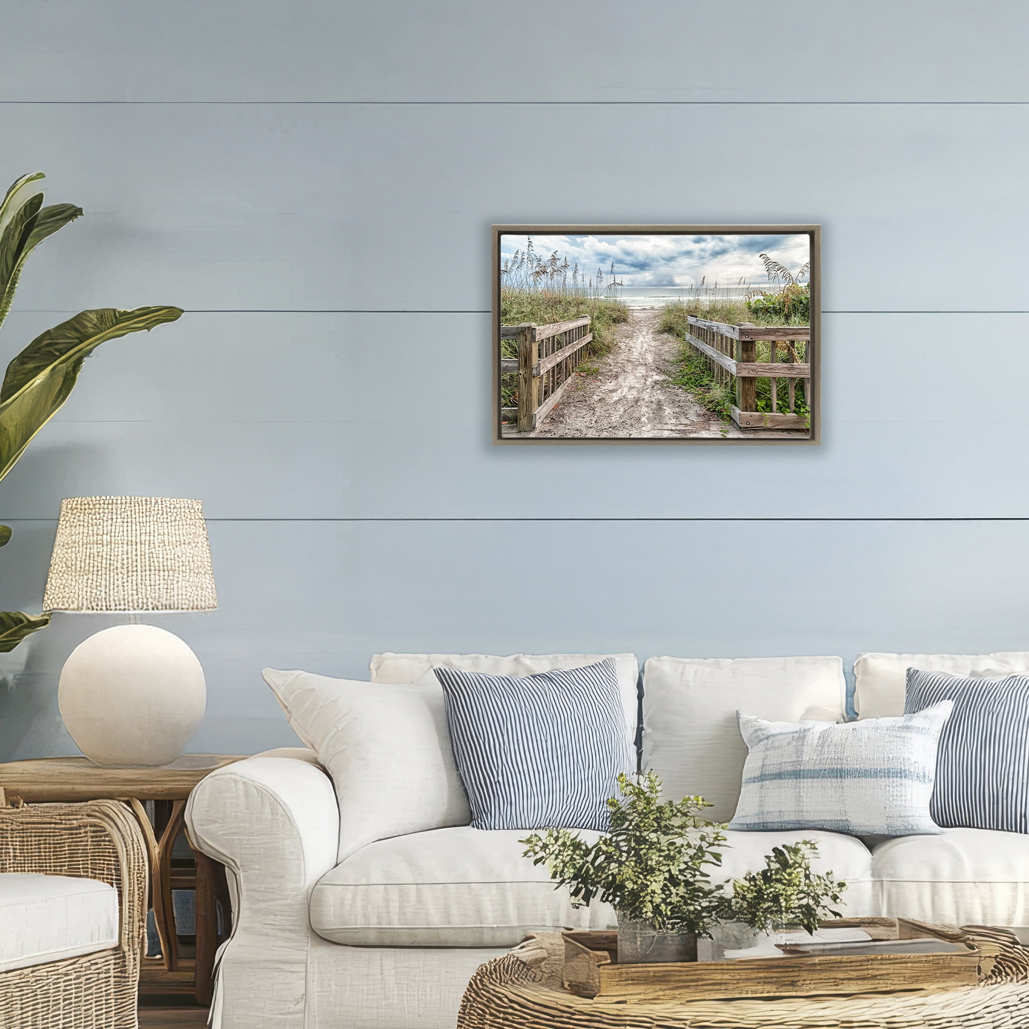 Stupell Industries Beach Entrance Fence Brown Framed Floater Canvas Wall Art, design by Mary Lou Johnson