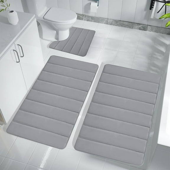 Bathroom Rugs Sets 3 Piece, Soft Absorbent Memory Foam Bath Mats Set, Dry Fast Bath Mat, Machine Washable Bath Rug Set for Bathroom, Bathroom Rug Set