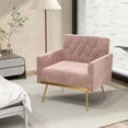 thumbnail image 4 of Costway Modern Velvet Accent Chair with Button Tufted Back Golden Metal Legs & Foot Pads Pink, 4 of 8