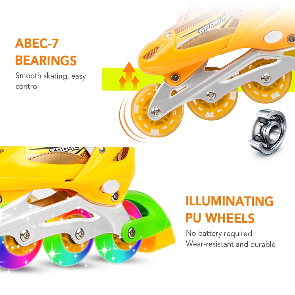 Riousery Adjustable Inline Skates with Light Up Wheels for Kids and Adults Indoor Outdoor Fitness Recreational Roller Skates for Boys Girls Men Women, Pink, Size Small (13.6 in / 34.5 cm)