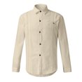 thumbnail image 5 of pxiakgy shirts for men fashion casual long button beach collar top turn-down sleeve solid blouse men's men's blousemen's dress shirts beige + l, 5 of 8