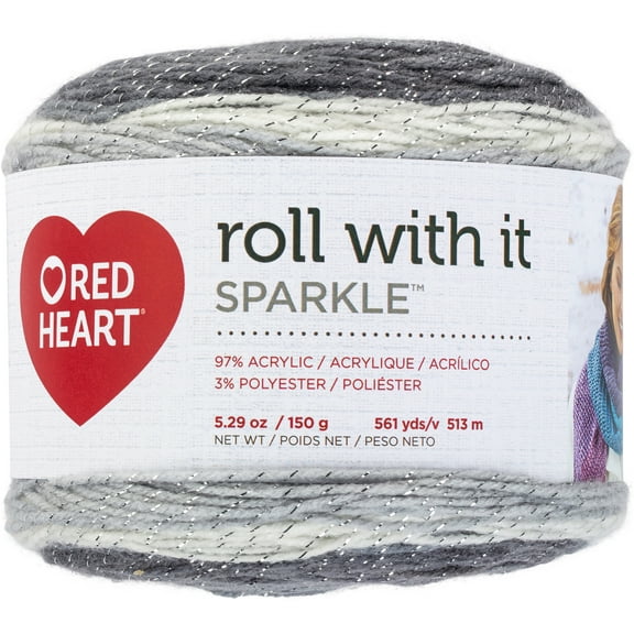 Red Heart® Roll With It Sparkle™ Yarn, Acrylic #4 Medium, 5.3oz/150g, 561 Yards
