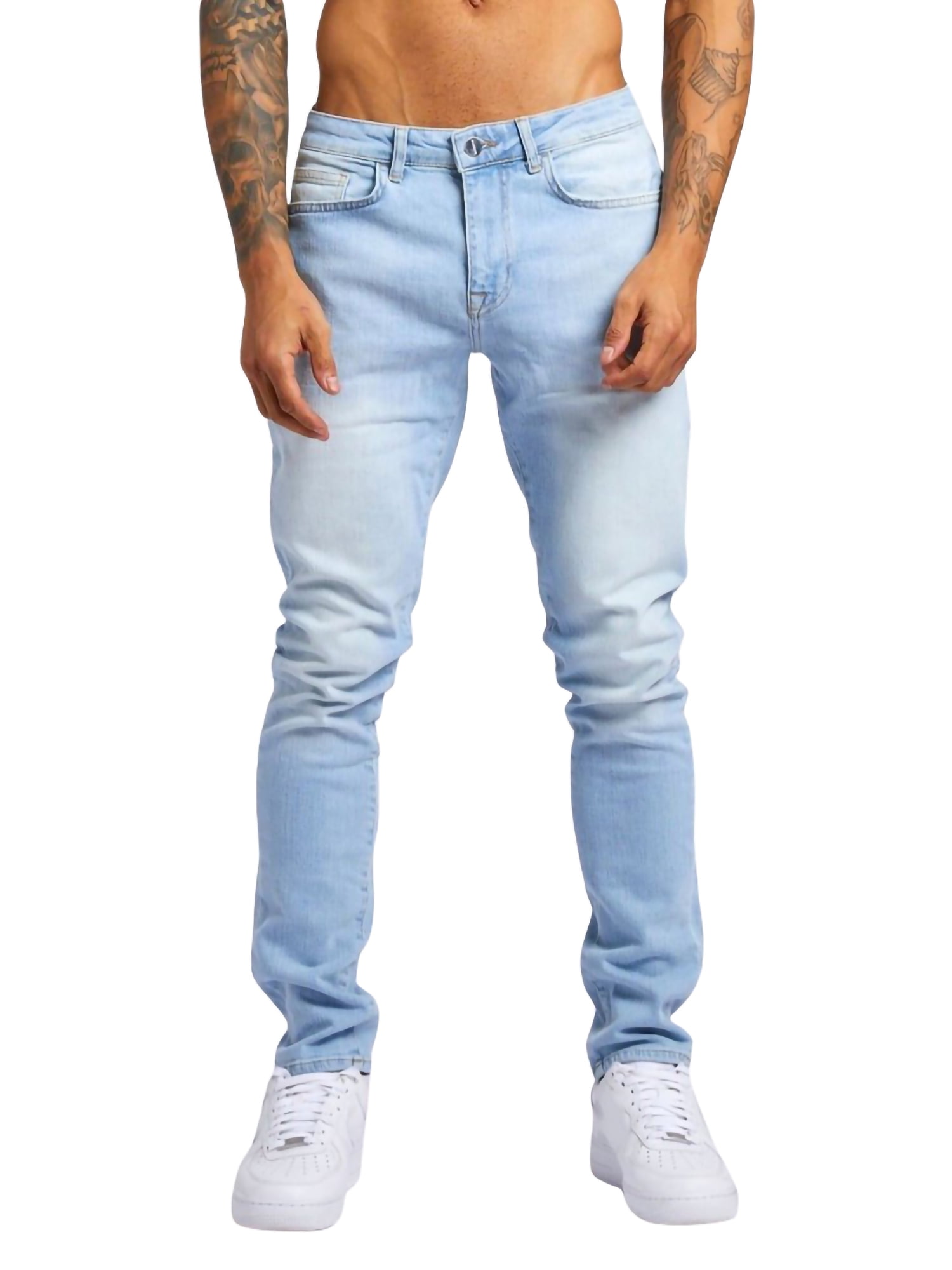 Ældre borgere forfatter krave Men Causal Skinny Jeans, Fashion Solid Low-Waist Slim-Fit Denim Pants  Streetwear, Light Blue/Black - Walmart.com