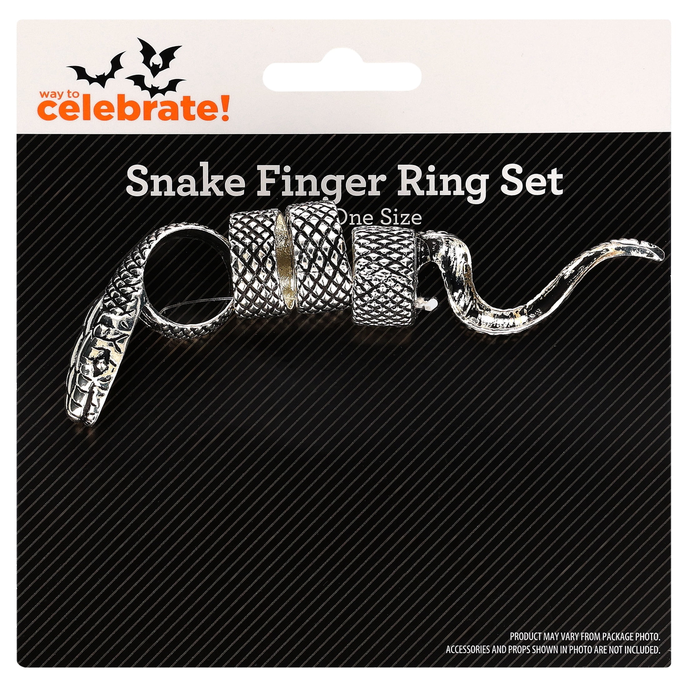Snake Finger Ring Set Costume Accessory for Adults, Silver, Halloween by Way To Celebrate