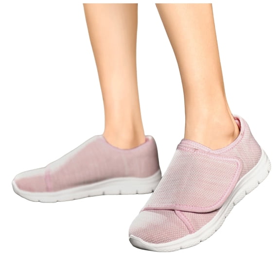 Women's Slip On Canvas Casual Shoes Wide Toe Box Lightweight Sneakers Hook and Loop Non Slip Teenis Shoes Pink Size 7