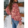 thumbnail image 4 of EVALESS Blouses for Women Trendy Boho Floral Long Sleeve V Neck Tunic Tops Loose Drawstring Button Down Shirts Pink S, 4 of 4