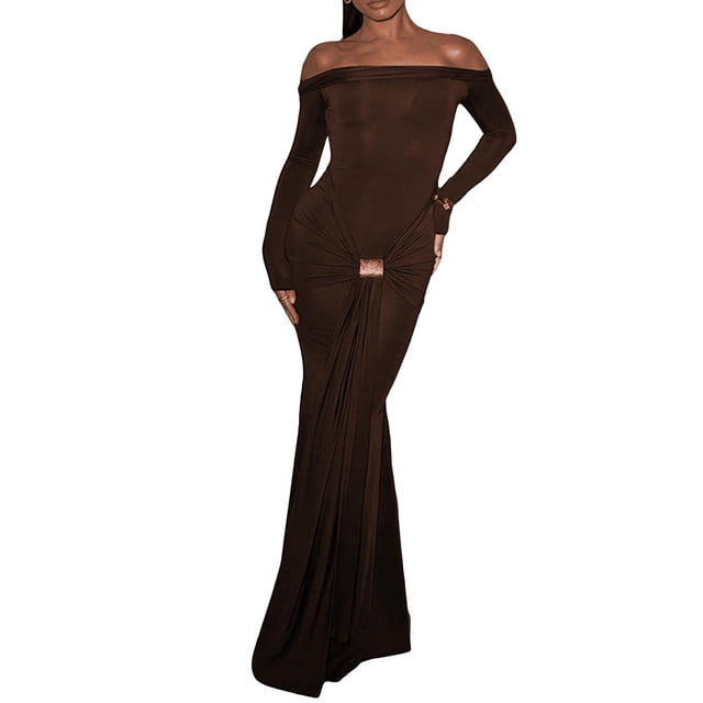 Vestido largo negro con hombros descubiertos de Dress Unybwonn para mujer