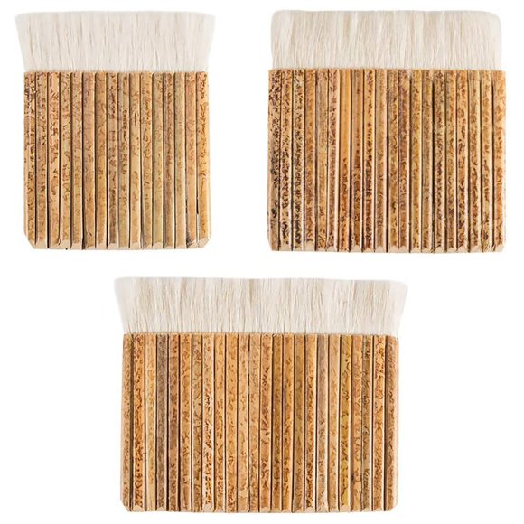 Brosse en Poils de Mouton 3 Tailles Manche en Bambou Brosse Douce Brosse à Peinture Latex pour Poterie Peinture Dessin Dessin
