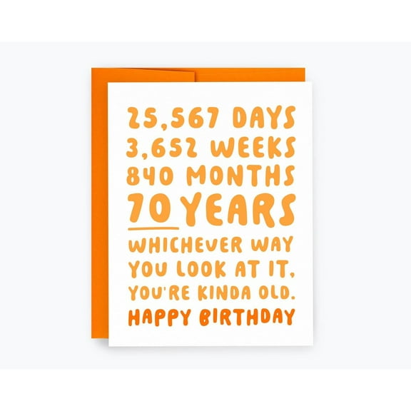 Funny 70th Birthday Card – “You’re Kinda Old” Design – Includes Envelope, Blank Inside – Humorous Greetings for Milestone Birthdays