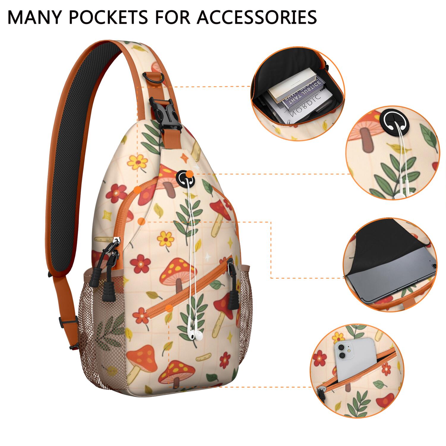 Travel Sling Bag Mushroom Hiking Sling Backpack Casual Bag for Men Women