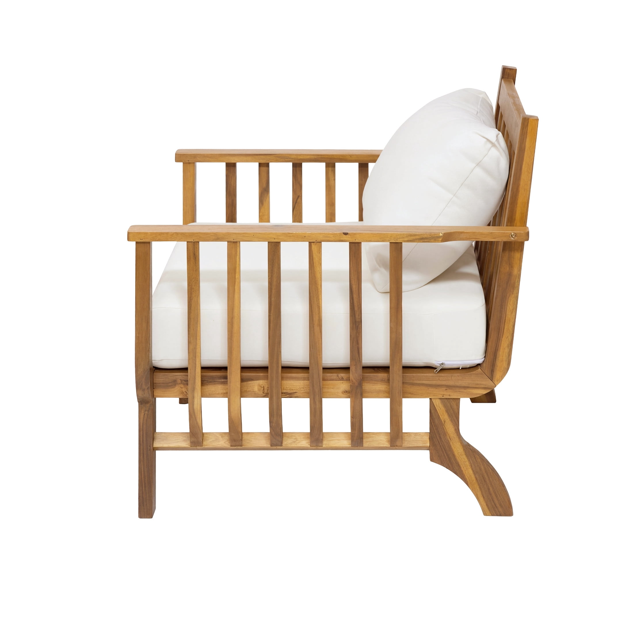 Christopher Knight Home Mid-Century Outdoor Club Chair, Acacia Wood Frame with Cushion, Natural+Beige