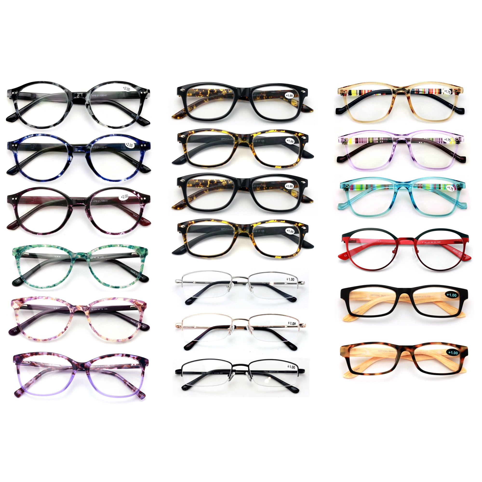 NEW 10 Pairs of Comfortable Leightweight Reading Glasses - Your Choice in Power and Gender -Bulk +2.00