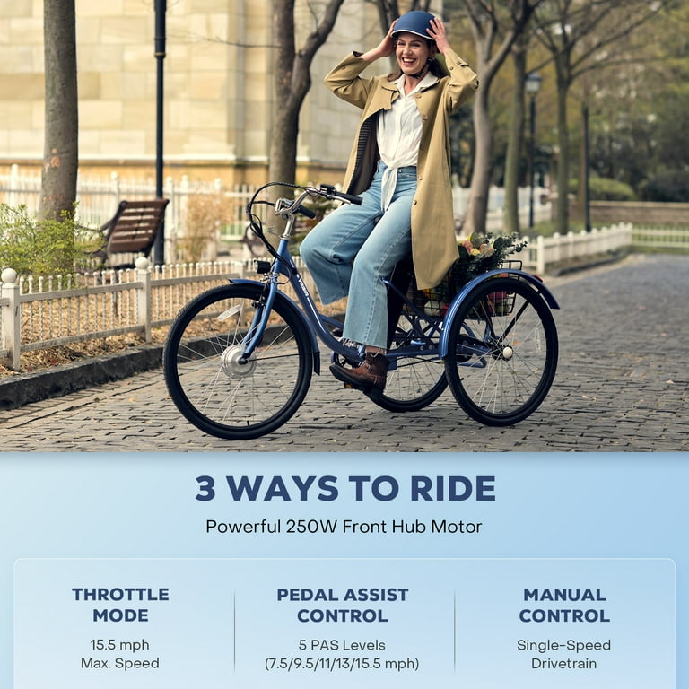 Viribus 26&quot;&quot; Three Wheel Electric Bike, Adult Tricycle with 250W 